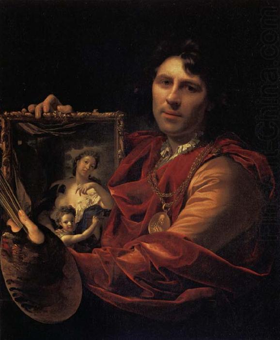 Self-Portrait with a Portrait of his Wife,Margaretha van Rees,and their Daughter,Maria, Adriaen van der werff